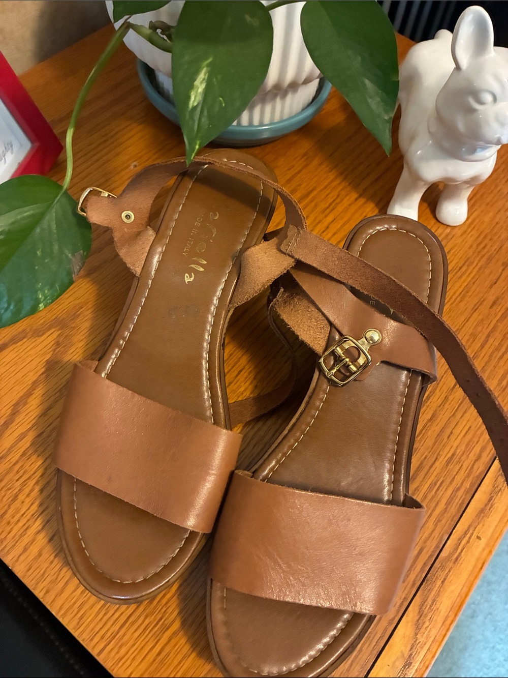 Casual Tan Leather Ankle-Strap Sandals